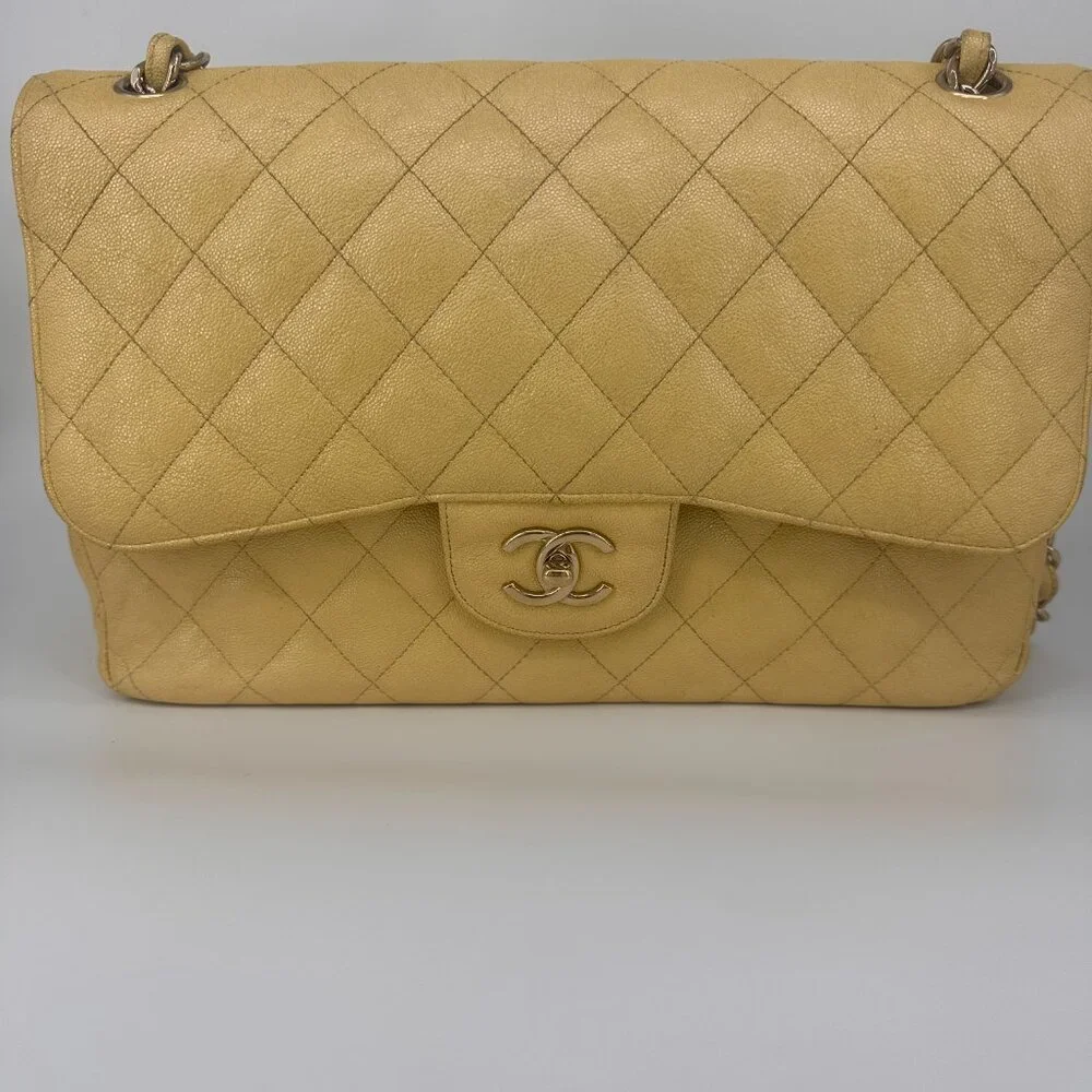 Chanel Yellow Iridescent Quilted Caviar Double Flap Bag - Picture 8 of 15
